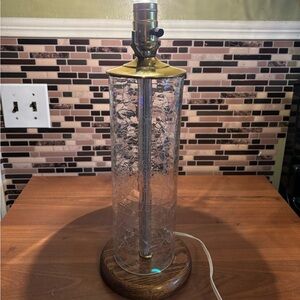 Vintage Blenko Crackled Glass Wood Brass Lamp 16”